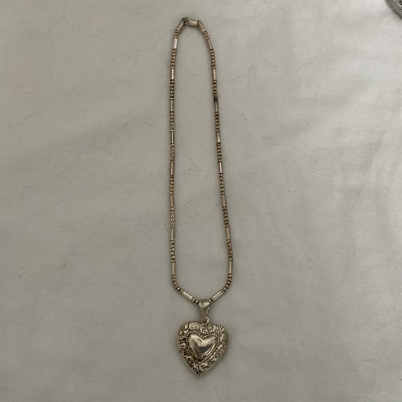 Sterling Silver Valentines heart Repousee Locket Necklace - Picture 3 of 7